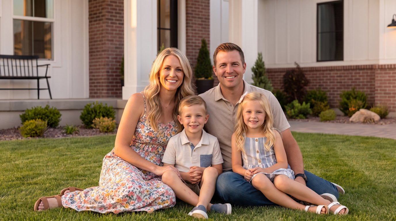 A New Mexico family outside their home